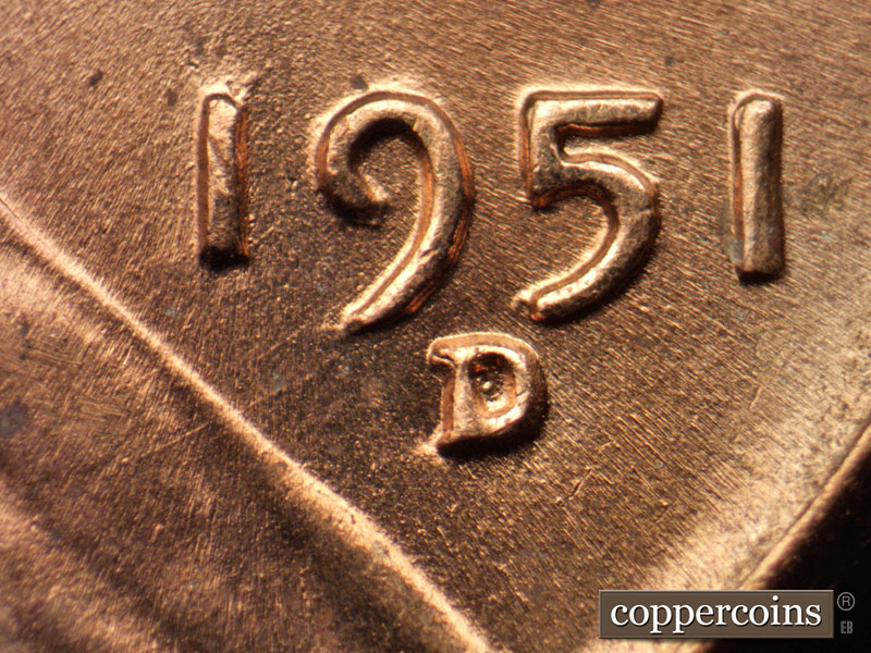 Die-stage A marker on 1951D•1MM•039 (1951 Repunched Mint Mark).