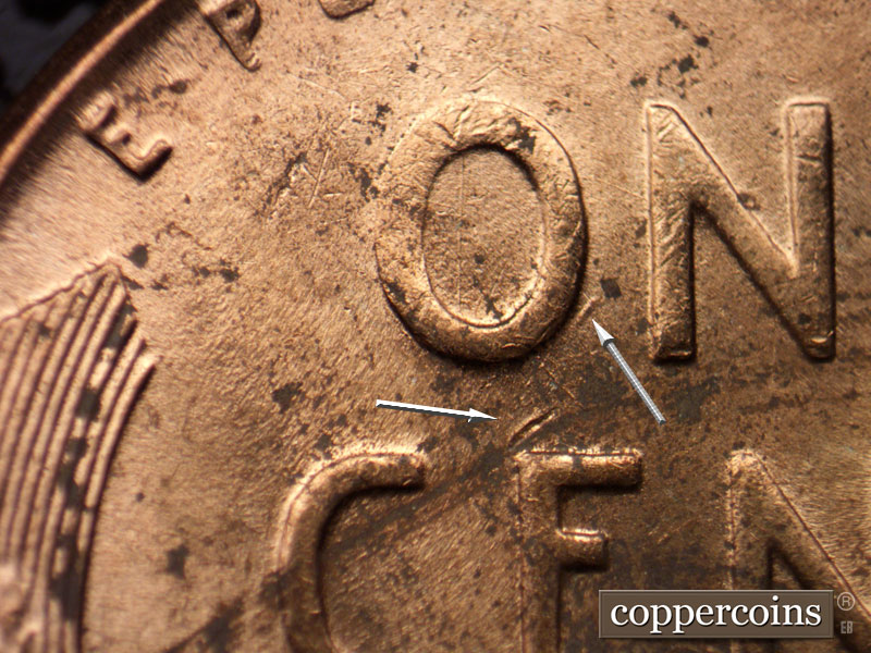 Die-stage A marker on 1951D•1MM•039 (1951 Repunched Mint Mark).