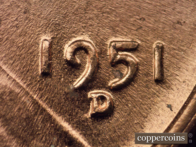 Die-stage C marker on 1951D•1MM•039 (1951 Repunched Mint Mark).