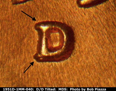 Die-stage B marker on 1951D•1MM•040 (1951 Repunched Mint Mark).