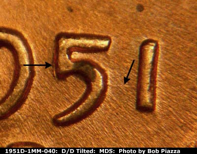 Die-stage B marker on 1951D•1MM•040 (1951 Repunched Mint Mark).