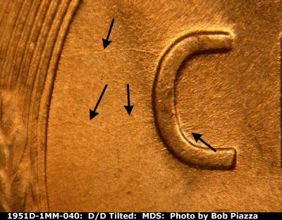 Die-stage B marker on 1951D•1MM•040 (1951 Repunched Mint Mark).