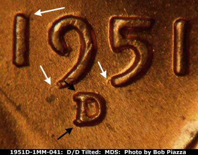 1951 Lincoln cent obverse, CopperCoins die 1951D•1MM•041.