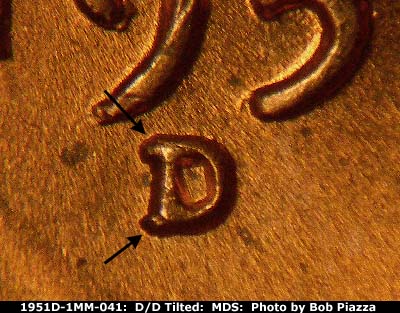 Die-stage B marker on 1951D•1MM•041 (1951 Repunched Mint Mark).