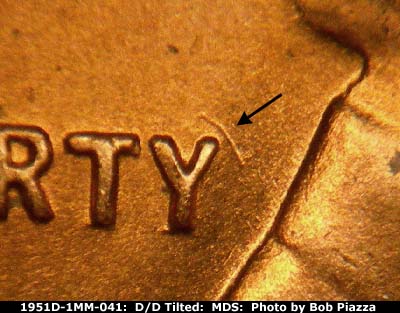 Die-stage B marker on 1951D•1MM•041 (1951 Repunched Mint Mark).