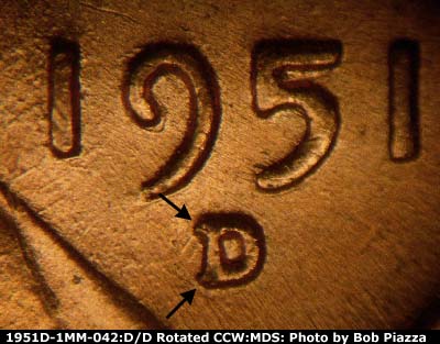 1951 Lincoln cent obverse, CopperCoins die 1951D•1MM•042.