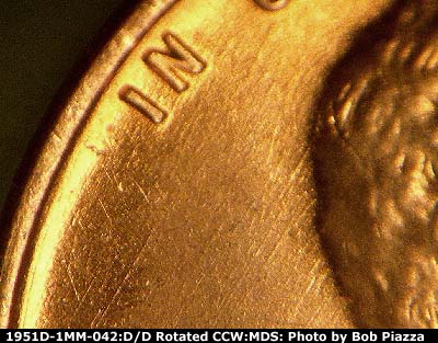 Die-stage B marker on 1951D•1MM•042 (1951 Repunched Mint Mark).