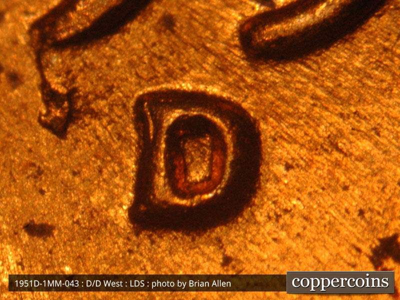 Die-stage C marker on 1951D•1MM•043 (1951 Repunched Mint Mark).