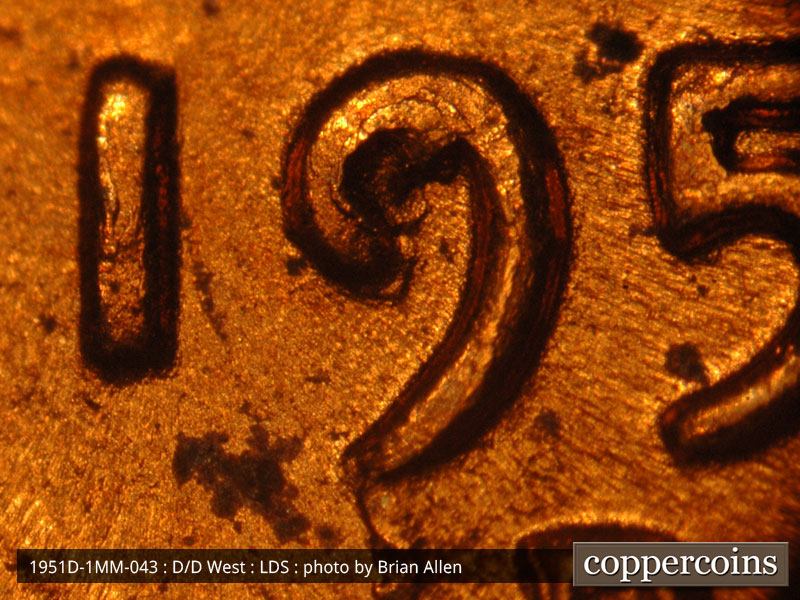 Die-stage C marker on 1951D•1MM•043 (1951 Repunched Mint Mark).