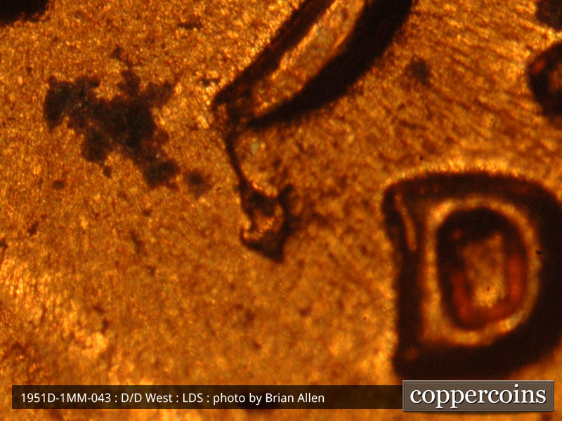 Die-stage C marker on 1951D•1MM•043 (1951 Repunched Mint Mark).