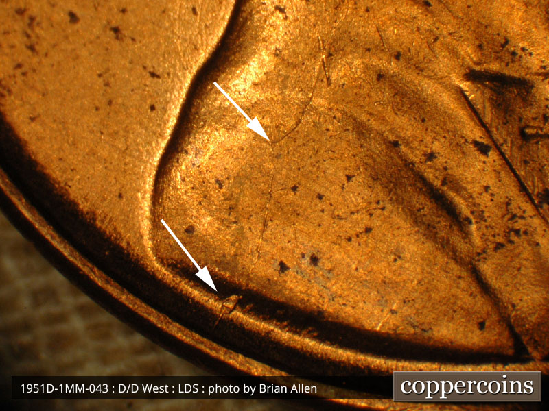 Die-stage C marker on 1951D•1MM•043 (1951 Repunched Mint Mark).