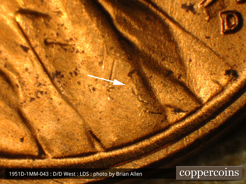 Die-stage C marker on 1951D•1MM•043 (1951 Repunched Mint Mark).
