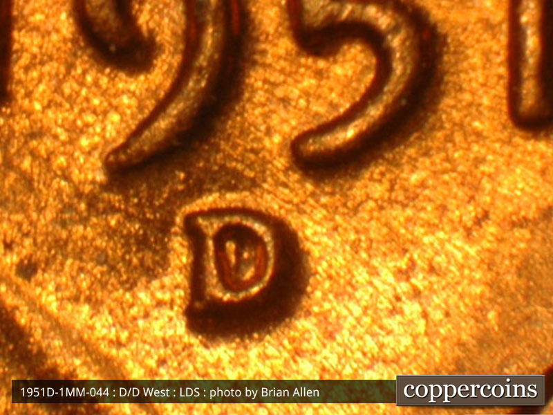 Die-stage C marker on 1951D•1MM•044 (1951 Repunched Mint Mark).