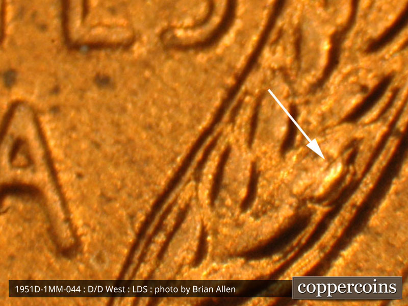Die-stage C marker on 1951D•1MM•044 (1951 Repunched Mint Mark).