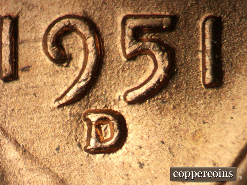 Die-stage C marker on 1951D•1MM•050 (1951 Repunched Mint Mark).