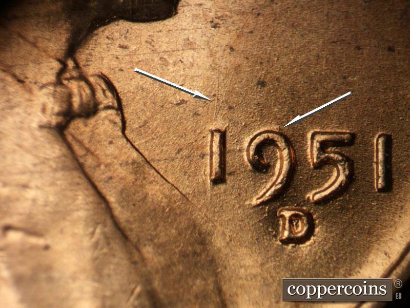 Die-stage C marker on 1951D•1MM•050 (1951 Repunched Mint Mark).