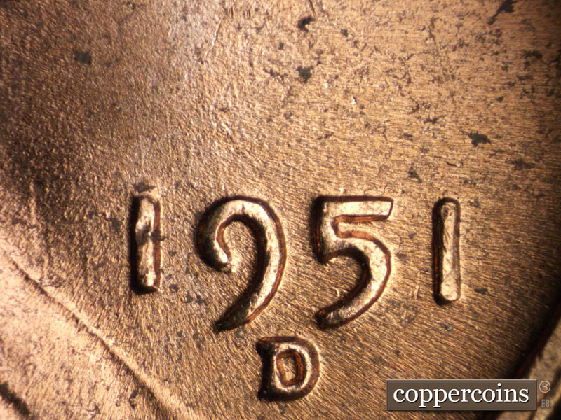 Die-stage C marker on 1951D•1MM•053 (1951 Repunched Mint Mark).