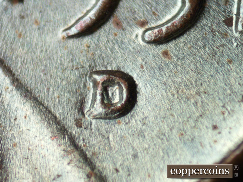 1951 Lincoln cent obverse, CopperCoins die 1951D•1MM•055.
