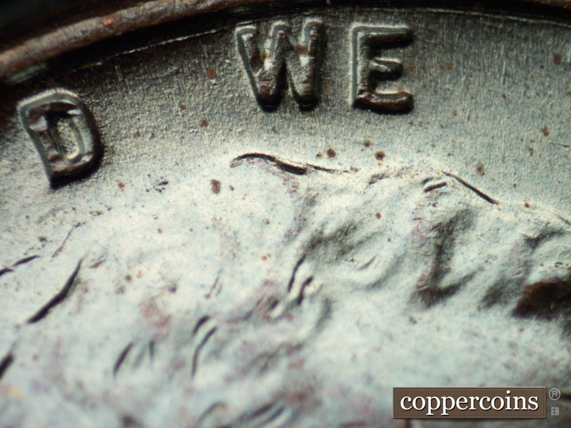 Die-stage B marker on 1951D•1MM•055 (1951 Repunched Mint Mark).