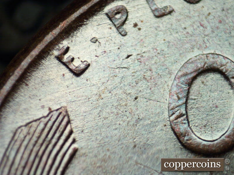 Die-stage B marker on 1951D•1MM•055 (1951 Repunched Mint Mark).