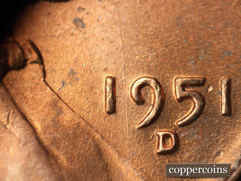 Die-stage B marker on 1951D•1MM•056 (1951 Repunched Mint Mark).