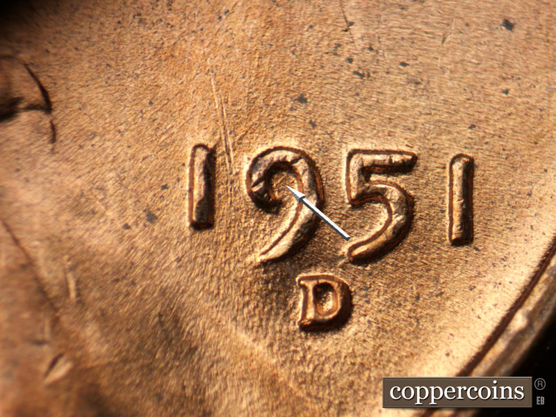 Die-stage C marker on 1951D•1MM•058 (1951 Repunched Mint Mark).