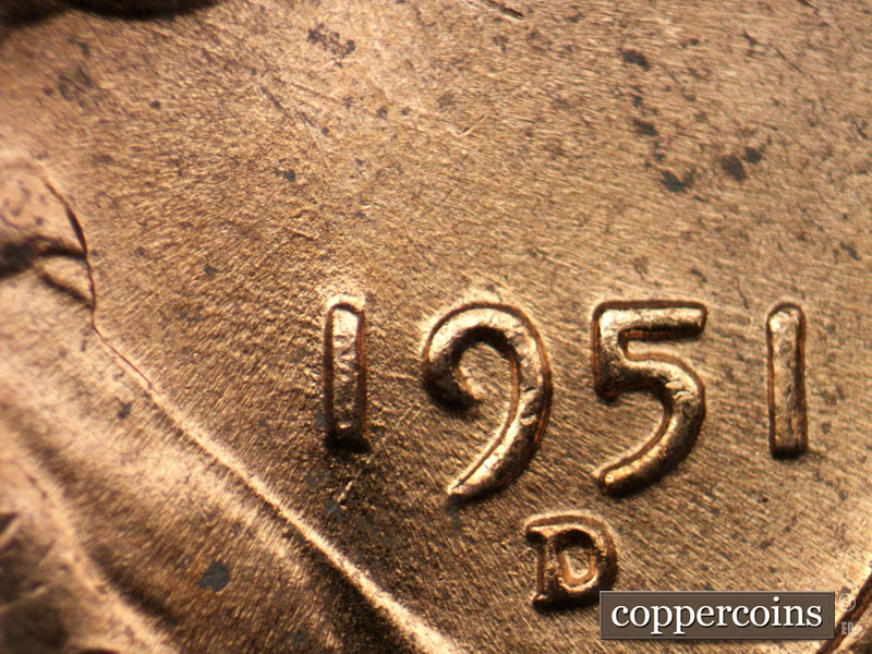 Die-stage B marker on 1951D•1MM•059 (1951 Repunched Mint Mark).