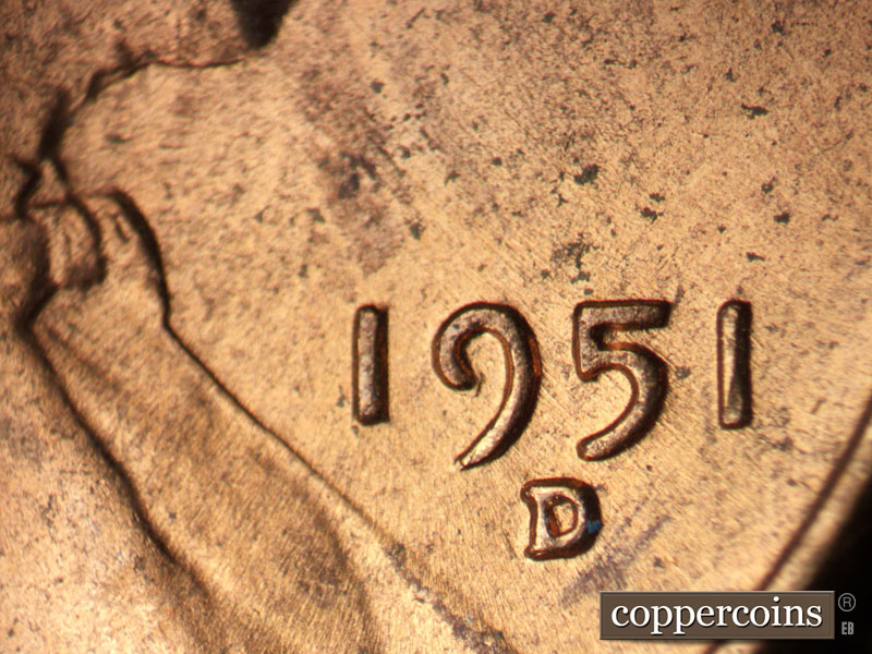 Die-stage B marker on 1951D•1MM•064 (1951 Repunched Mint Mark).