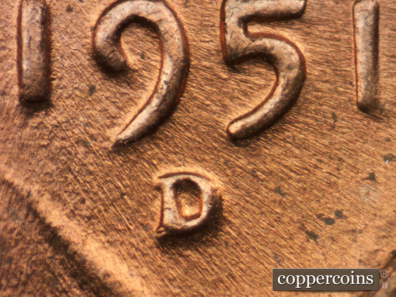 Die-stage C marker on 1951D•1MM•065 (1951 Repunched Mint Mark).