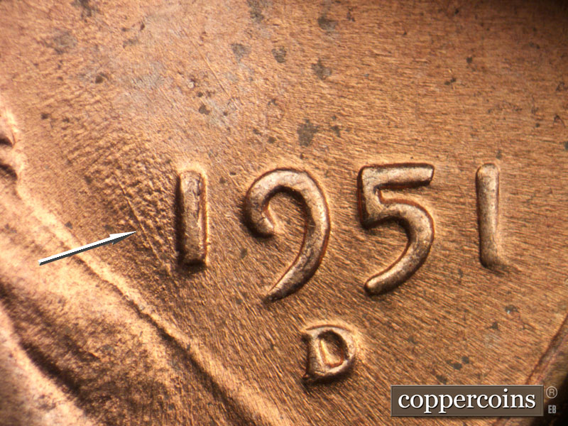 Die-stage C marker on 1951D•1MM•065 (1951 Repunched Mint Mark).