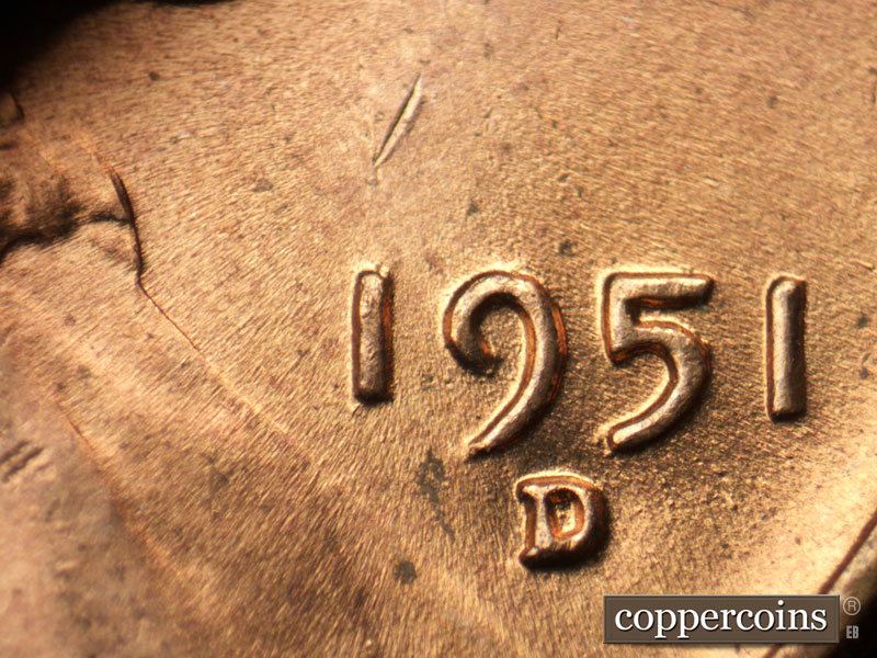 Die-stage B marker on 1951D•1MM•068 (1951 Repunched Mint Mark).