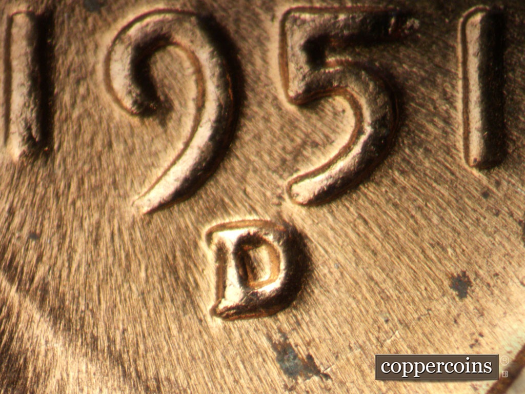 Die-stage C marker on 1951D•1MM•071 showing Closeup of repunched mint mark.