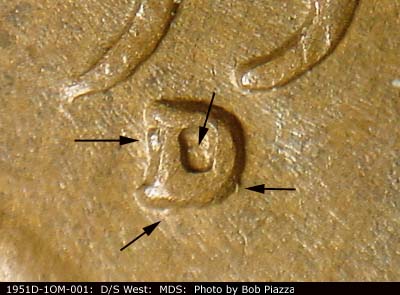 1951 Lincoln cent obverse, CopperCoins die 1951D•1OM•001.
