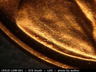 Die-stage C marker on 1951D•1OM•001 (1951 Over Mint Mark).