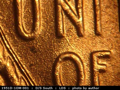 Die-stage C marker on 1951D•1OM•001 (1951 Over Mint Mark).