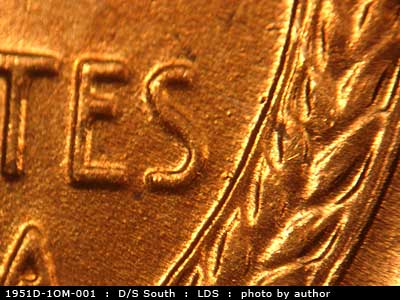 Die-stage C marker on 1951D•1OM•001 (1951 Over Mint Mark).