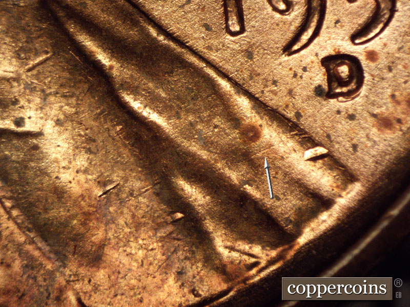 Die-stage A marker on 1951D•1OM•002 (1951 Over Mint Mark).