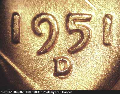 1951 Lincoln cent obverse, CopperCoins die 1951D•1OM•002.
