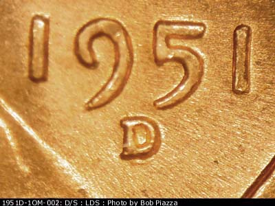 Die-stage C marker on 1951D•1OM•002 (1951 Over Mint Mark).