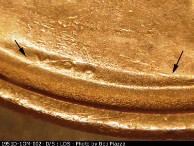 Die-stage C marker on 1951D•1OM•002 (1951 Over Mint Mark).