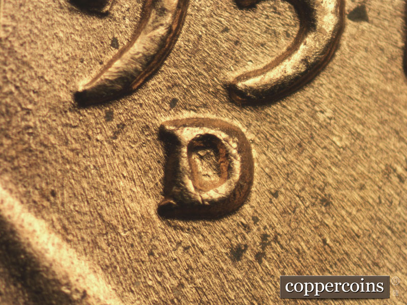 1951 Lincoln cent obverse, CopperCoins die 1951D•1OM•003.