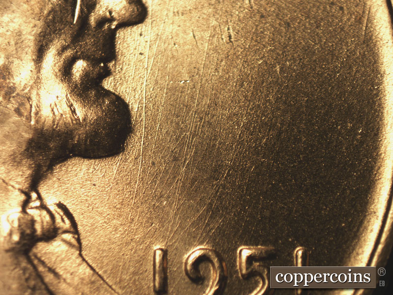Die-stage B marker on 1951D•1OM•003 (1951 Over Mint Mark).