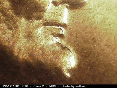 Die-stage B marker on 1951P•1DO•001P showing Doubling shows on the top of the chin.