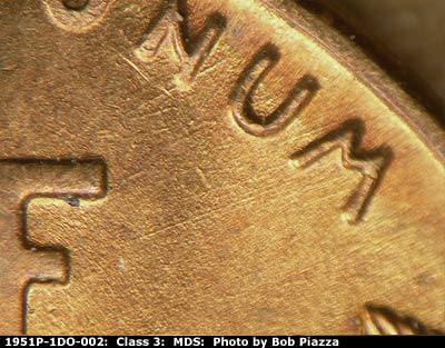 Die-stage B marker on 1951P•1DO•002 (1951 Doubled Die Obverse).
