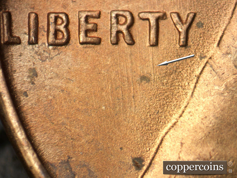Die-stage B marker on 1951S•1DO•001 (1951 Doubled Die Obverse).