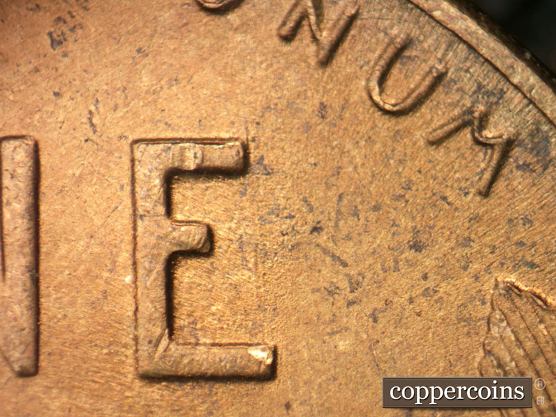 Die-stage B marker on 1951S•1DO•001 (1951 Doubled Die Obverse).