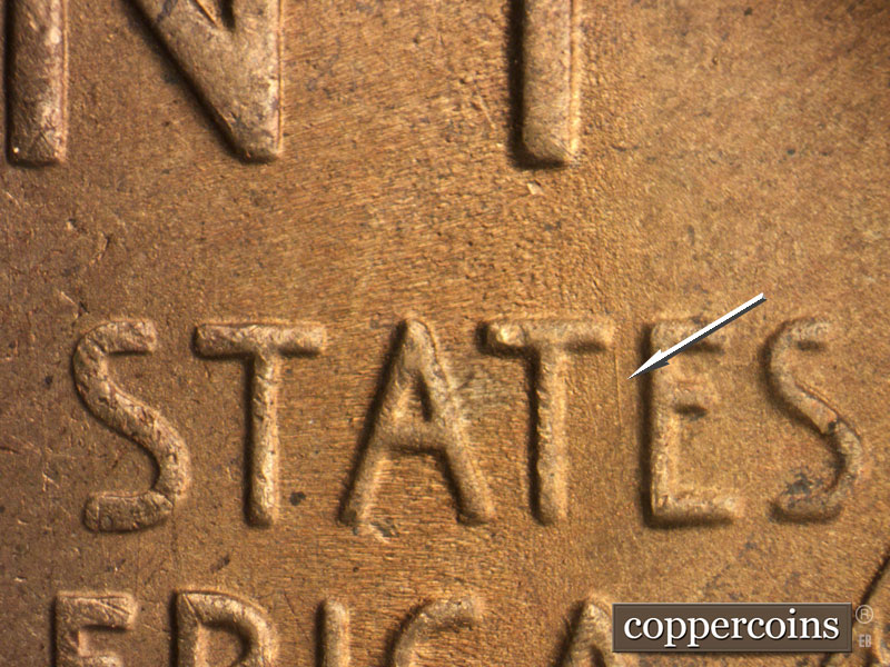 Die-stage B marker on 1951S•1DO•001 (1951 Doubled Die Obverse).