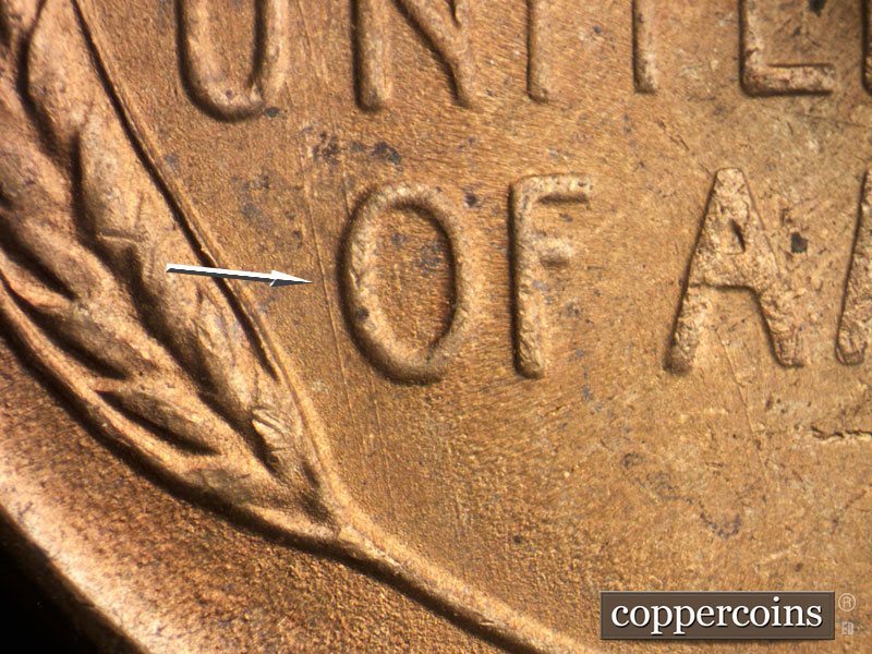 Die-stage B marker on 1951S•1DO•001 (1951 Doubled Die Obverse).