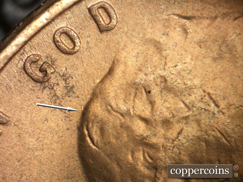 Die-stage B marker on 1951S•1MM•001 (1951 Repunched Mint Mark).