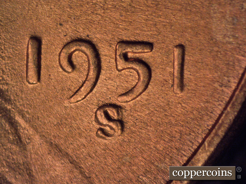 Die-stage C marker on 1951S•1MM•001 (1951 Repunched Mint Mark).